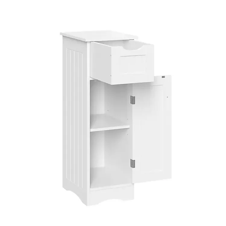 white_slim_single_door_cabinet_with_drawer_5.webp Slim Single Door Cabinet with Drawer>Kirklands Home Shop