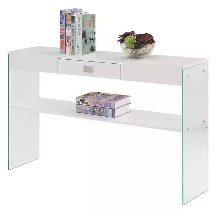 white_soho_glass_console_table_with_shelf_2.webp Soho Glass Console Table with Shelf>Kirklands Home Flash Sale