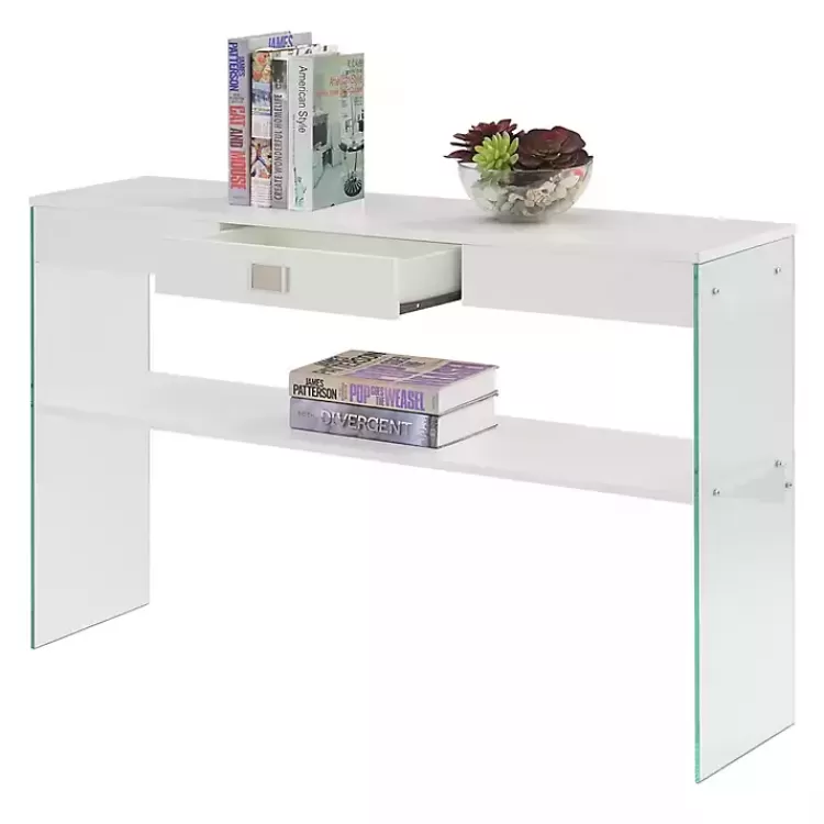 white_soho_glass_console_table_with_shelf_3.webp Soho Glass Console Table with Shelf>Kirklands Home Flash Sale