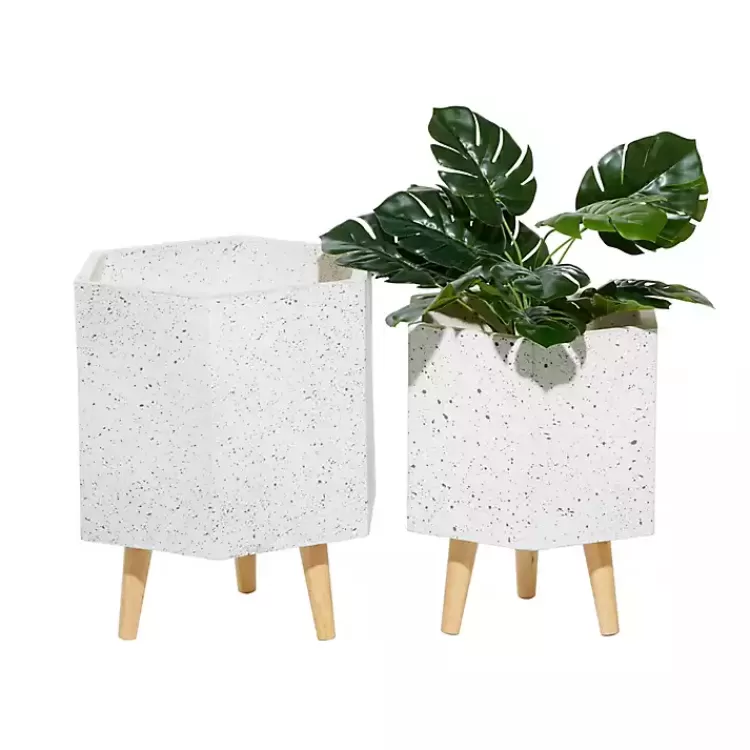 Speckled Planters with Wooden Legs, Set of 2>Kirklands Home Outlet