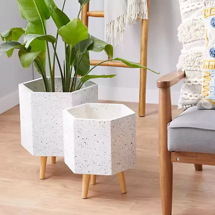 Speckled Planters with Wooden Legs, Set of 2>Kirklands Home Outlet