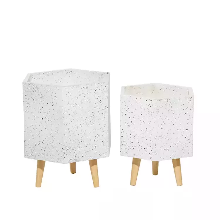white_speckled_planters_with_wooden_legs_set_of__2.webp Speckled Planters with Wooden Legs, Set of 2>Kirklands Home Outlet