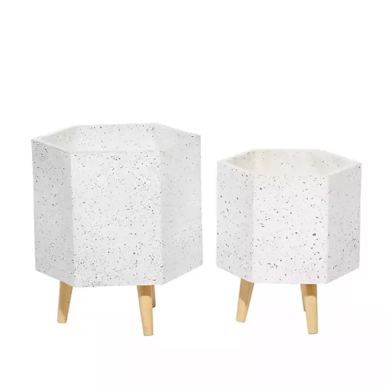 white_speckled_planters_with_wooden_legs_set_of__3.webp Speckled Planters with Wooden Legs, Set of 2>Kirklands Home Outlet
