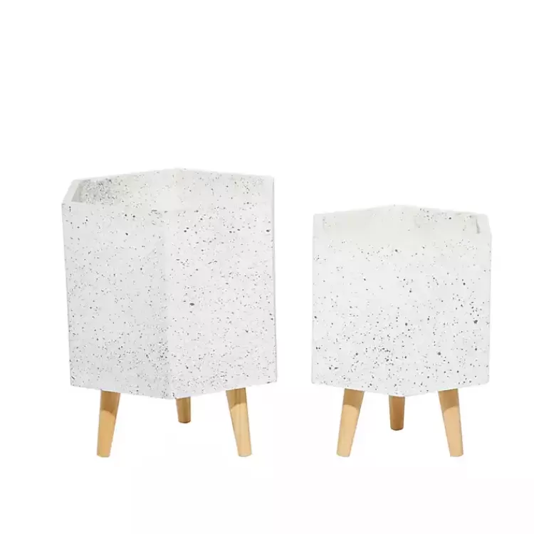 white_speckled_planters_with_wooden_legs_set_of__7.webp Speckled Planters with Wooden Legs, Set of 2>Kirklands Home Outlet