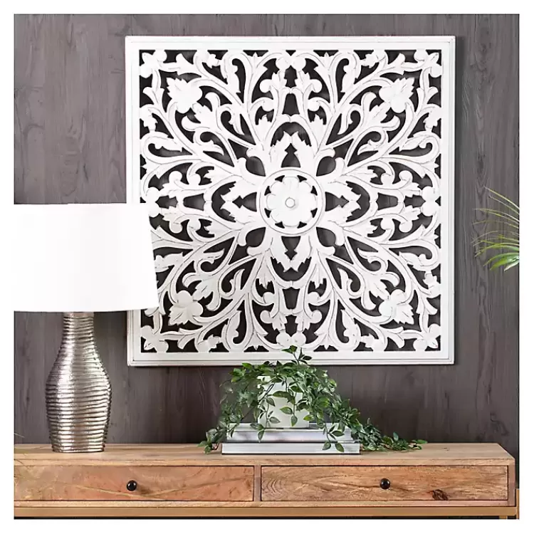 white_sqaure_medallion_wood_plaque_3.webp Sqaure Medallion Wood Plaque>Kirklands Home New