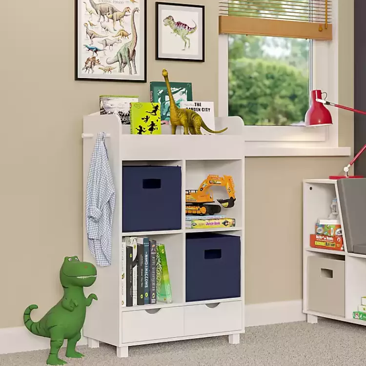 Storage Cabinet Bookshelf with 2 Navy Bins>Kirklands Home Flash Sale