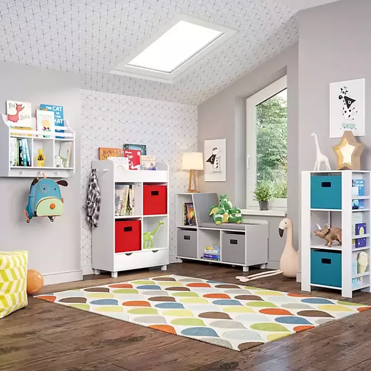 white_storage_cabinet_bookshelf_with__navy_bins_4.webp Storage Cabinet Bookshelf with 2 Navy Bins>Kirklands Home Flash Sale