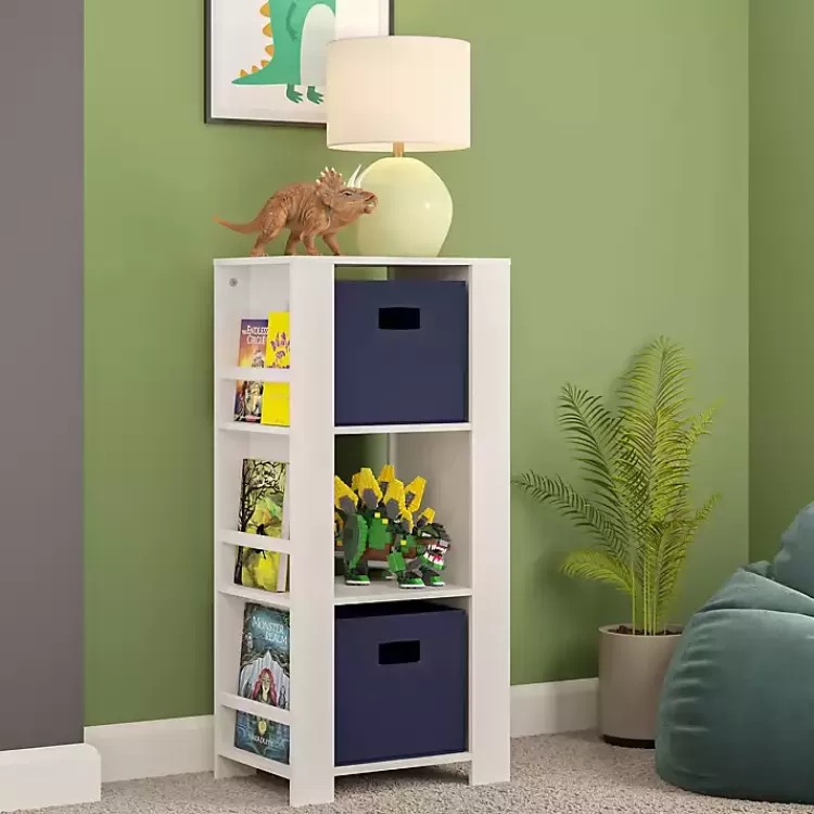Storage Tower Bookshelf with 2 Navy Bins>Kirklands Home Store