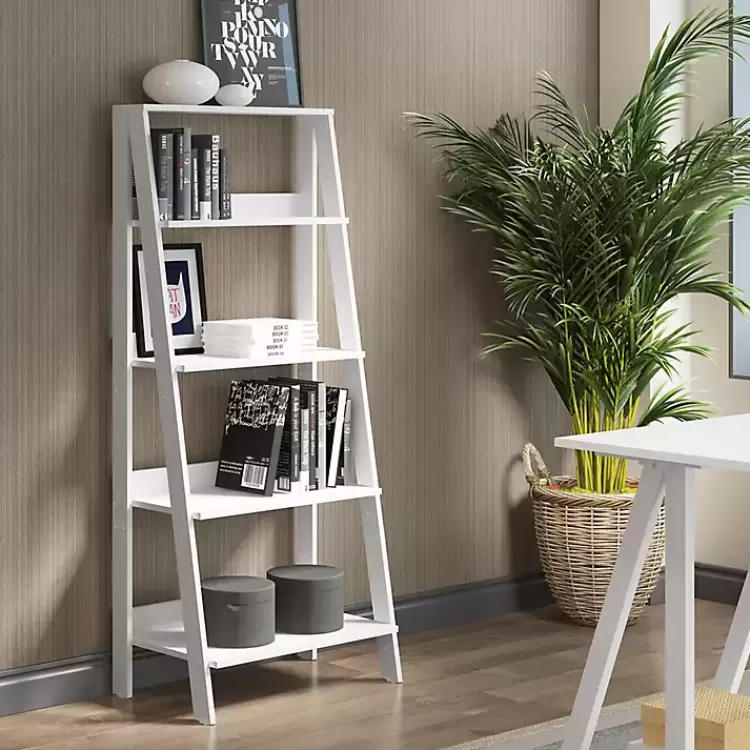 white_tier_ladder_bookshelf_3.webp 4-Tier Ladder Bookshelf>Kirklands Home New