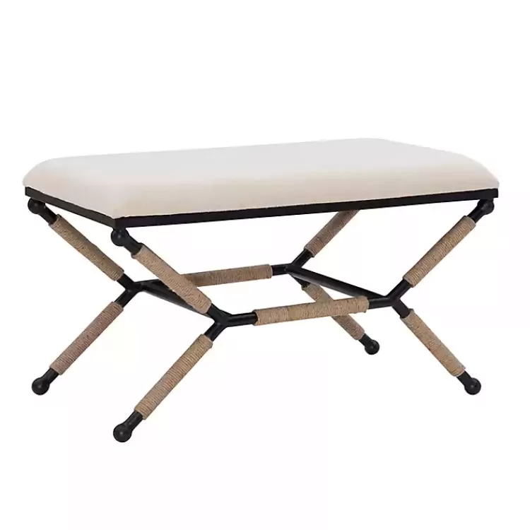 White Upholstered and Wrapped Rope Metal Bench>Kirklands Home Outlet