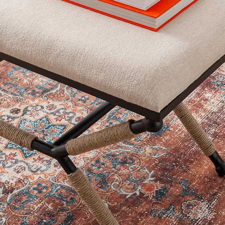 white_upholstered_and_wrapped_rope_metal_bench_2.webp White Upholstered and Wrapped Rope Metal Bench>Kirklands Home Outlet