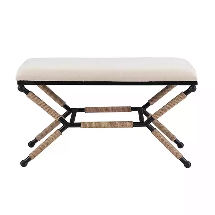 white_upholstered_and_wrapped_rope_metal_bench_3.webp White Upholstered and Wrapped Rope Metal Bench>Kirklands Home Outlet