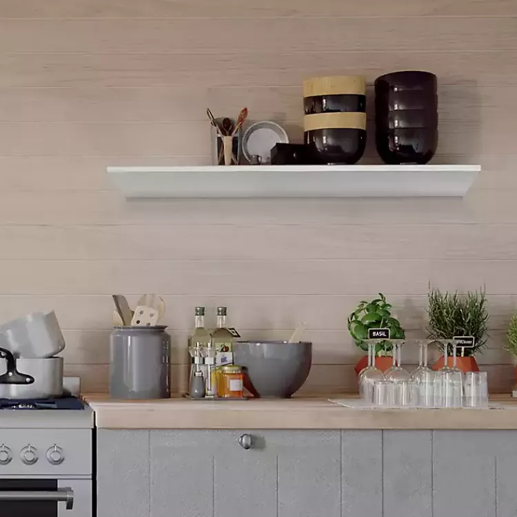 White Wedge Wood Large Floating Shelf>Kirklands Home Fashion