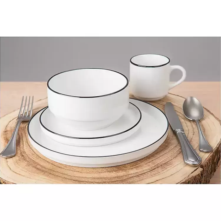white_with_black_rims_pc_dinnerware_set_5.webp with Black Rims 16-pc. Dinnerware Set>Kirklands Home Fashion