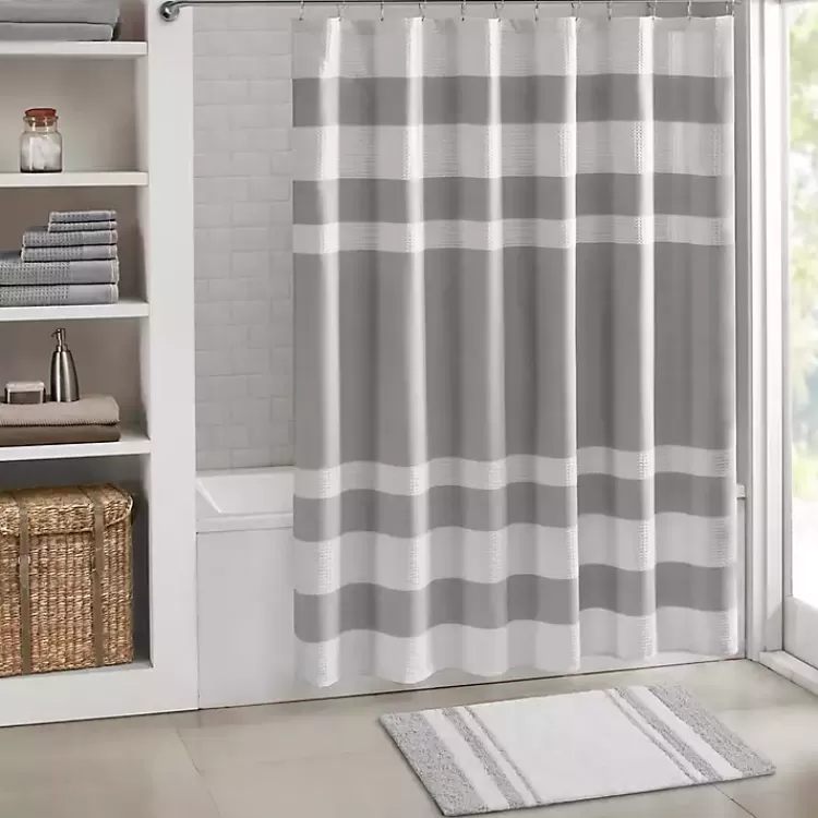 White with Stripe Reversible Bath Mat, 30 in.>Kirklands Home Online