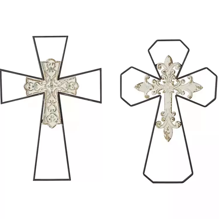 White Wood and Metal Cross Wall Plaques, Set of 2>Kirklands Home Sale