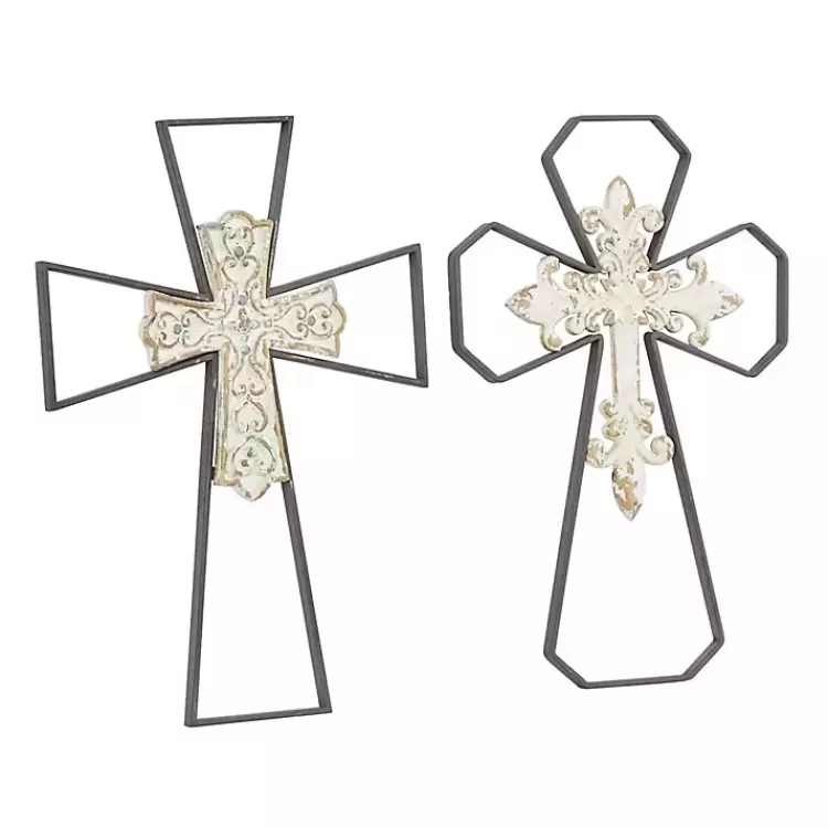 White Wood and Metal Cross Wall Plaques, Set of 2>Kirklands Home Sale