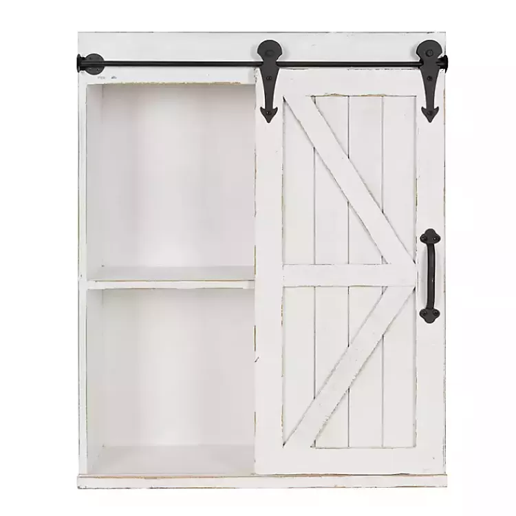 white_wood_barn_door_shelf_wall_cabinet_5.webp Wood Barn Door 5-Shelf Wall Cabinet>Kirklands Home Online