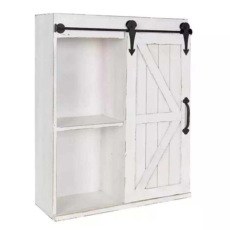 white_wood_barn_door_shelf_wall_cabinet_6.webp Wood Barn Door 5-Shelf Wall Cabinet>Kirklands Home Online
