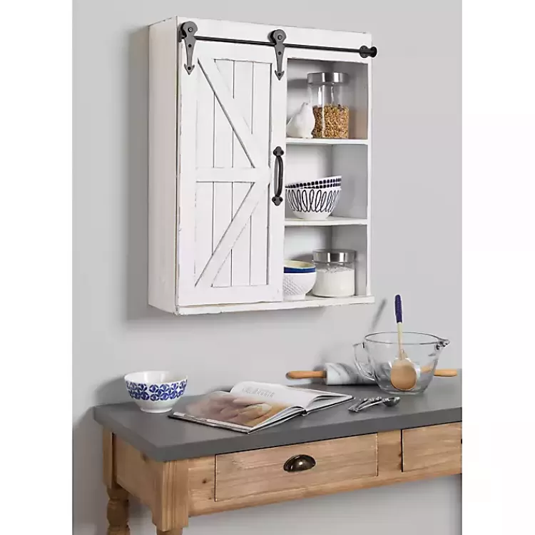 white_wood_barn_door_shelf_wall_cabinet_7.webp Wood Barn Door 5-Shelf Wall Cabinet>Kirklands Home Online