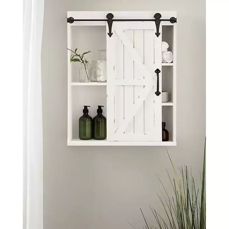 white_wood_barn_door_shelf_wall_cabinet_8.webp Wood Barn Door 5-Shelf Wall Cabinet>Kirklands Home Online