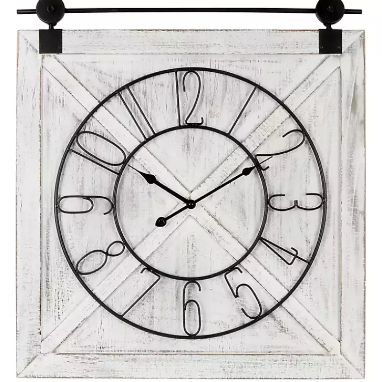 White Wood Barndoor Wall Clock>Kirklands Home Fashion