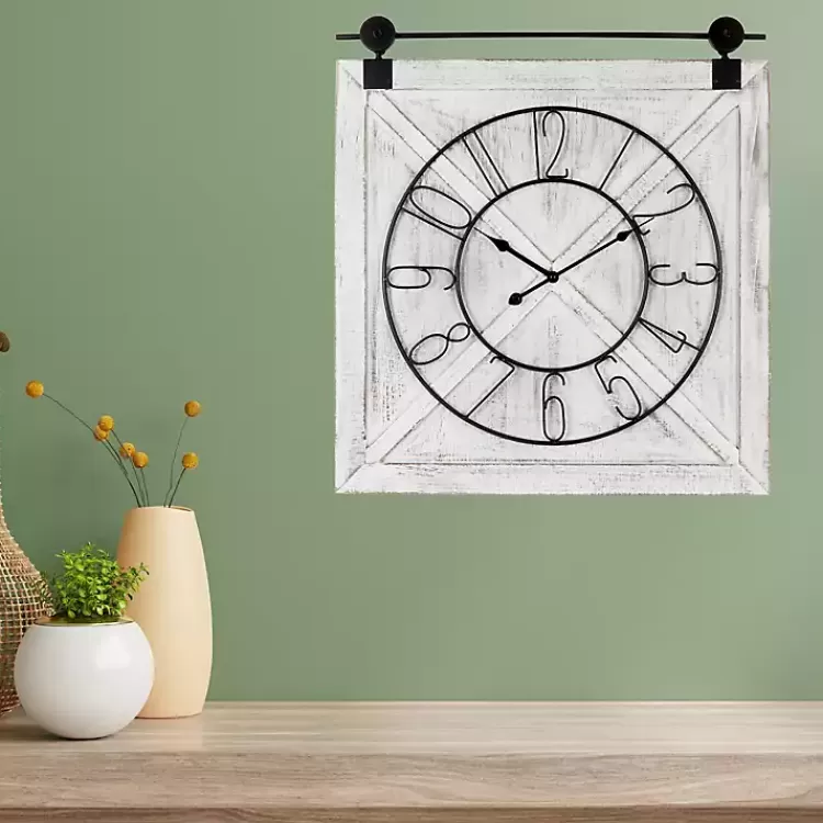 White Wood Barndoor Wall Clock>Kirklands Home Fashion