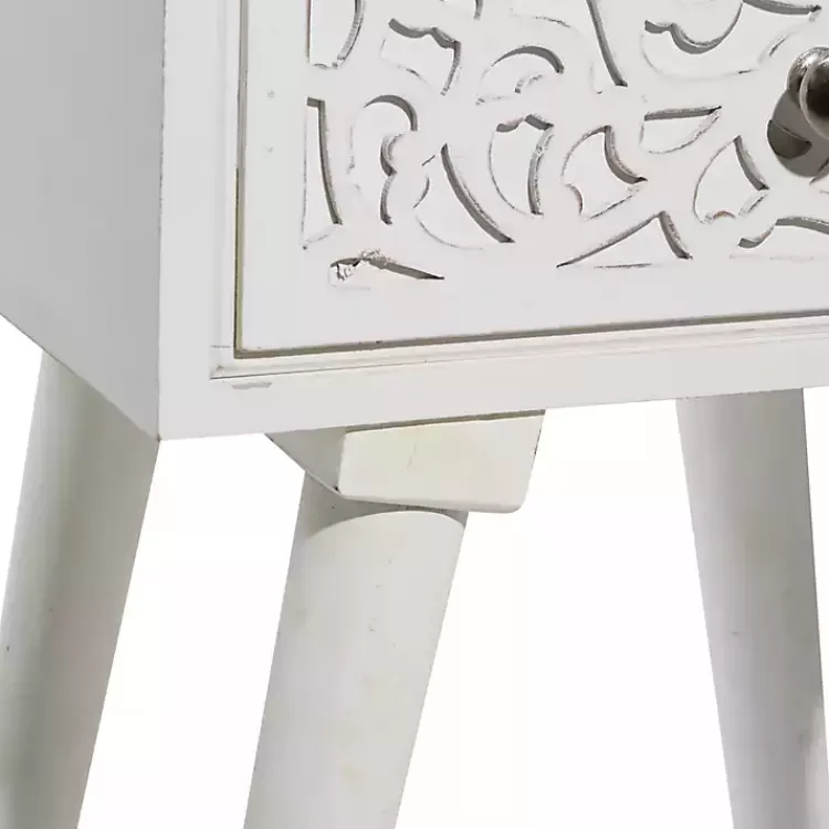 white_wood_carved_drawer_accent_table_2.webp Wood Carved Drawer Accent Table>Kirklands Home Best Sale