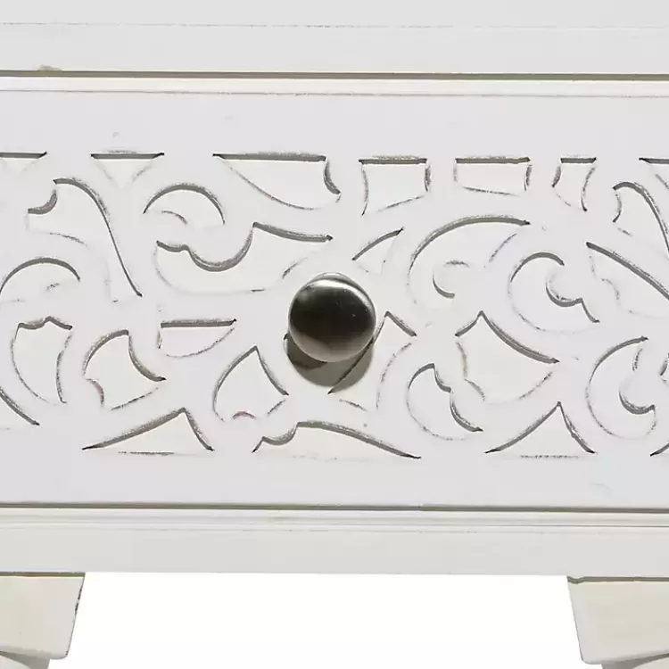 white_wood_carved_drawer_accent_table_4.webp Wood Carved Drawer Accent Table>Kirklands Home Best Sale