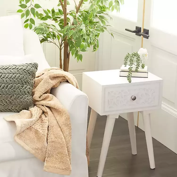 white_wood_carved_drawer_accent_table_6.webp Wood Carved Drawer Accent Table>Kirklands Home Best Sale