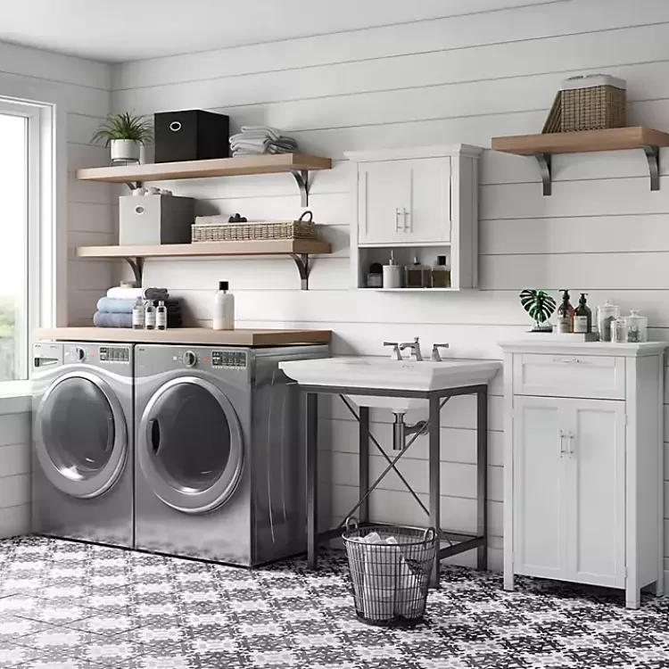 white_wood_door_open_shelf_wall_cabinet_8.webp Wood 2-Door Open Shelf Wall Cabinet>Kirklands Home Online