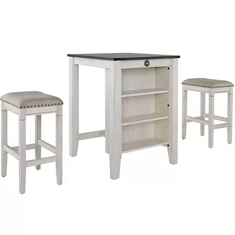 White Wood Linen 3-pc. USB Island and Stool Set>Kirklands Home Store