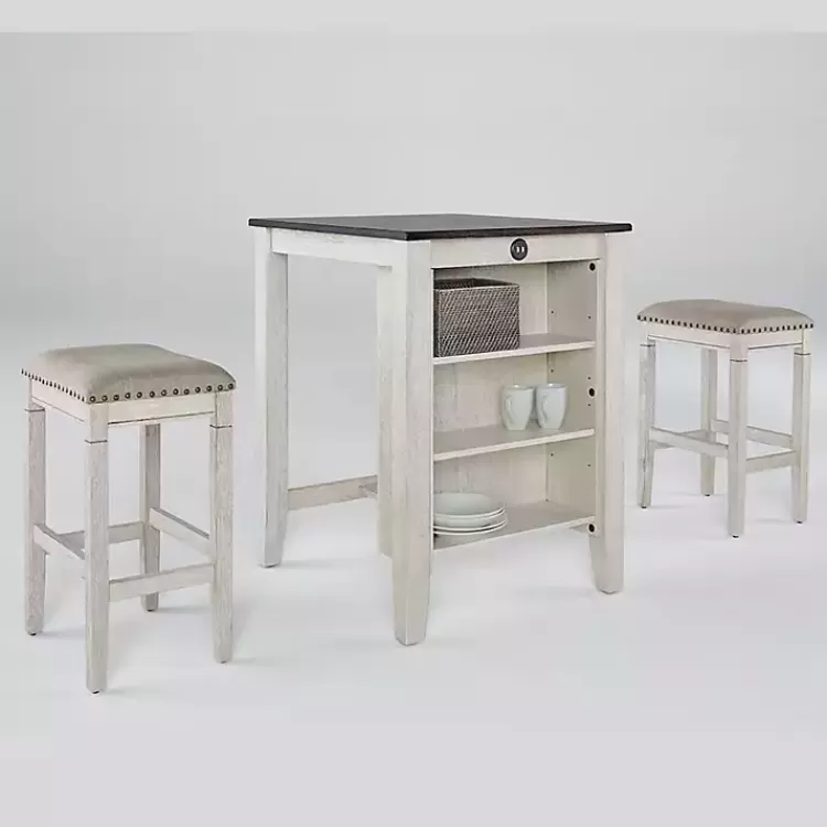 White Wood Linen 3-pc. USB Island and Stool Set>Kirklands Home Store