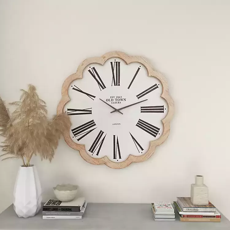 White Wood Scalloped Frame Wall Clock>Kirklands Home Best