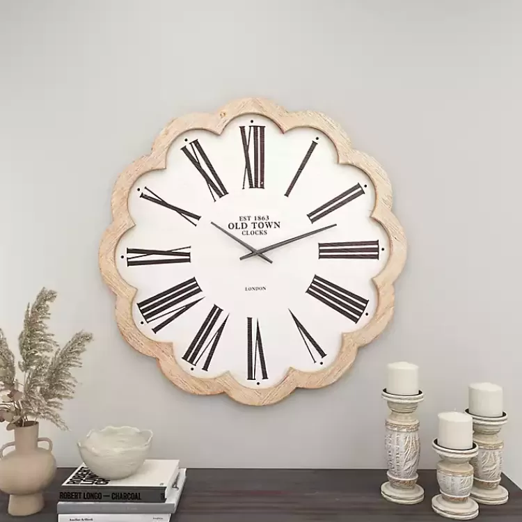 White Wood Scalloped Frame Wall Clock>Kirklands Home Best