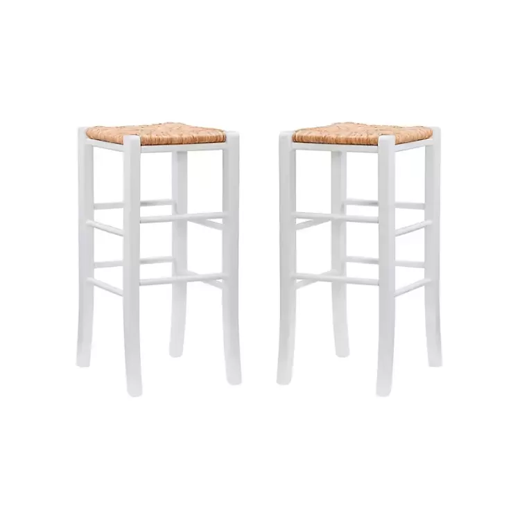 White Wood Seagrass Backless 2-pc. Bar Stool Set>Kirklands Home Discount