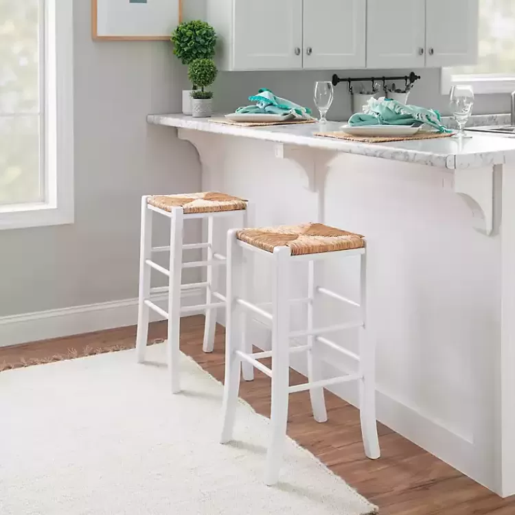 White Wood Seagrass Backless 2-pc. Bar Stool Set>Kirklands Home Discount