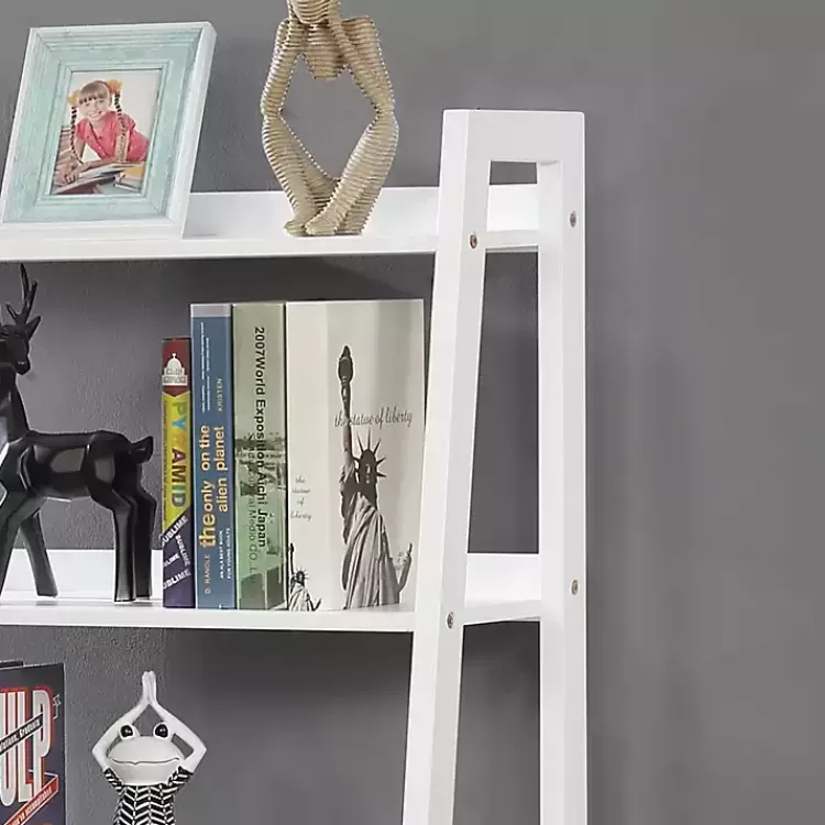 white_wood_shelf_leaning_bookshelf_6.webp Wood 5-Shelf Leaning Bookshelf>Kirklands Home Best