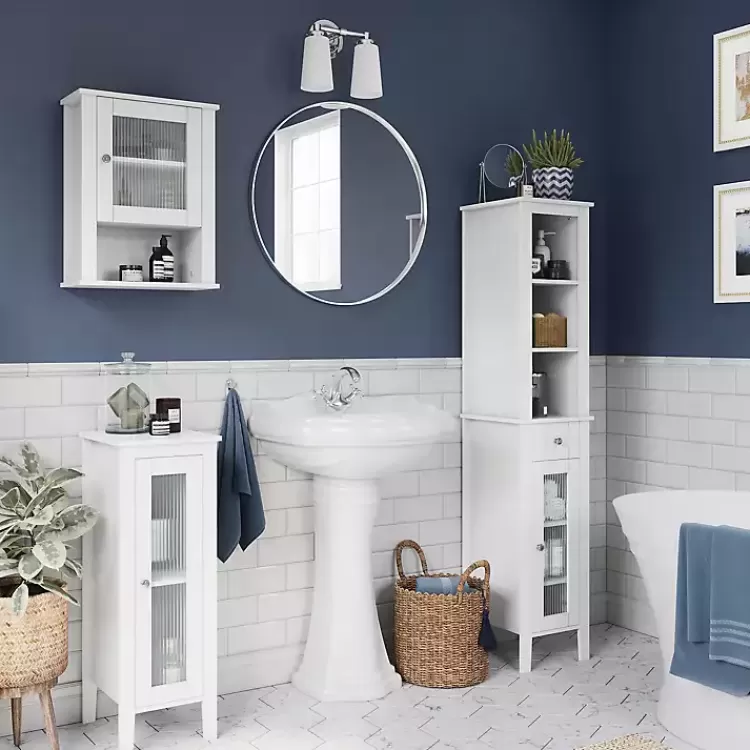 white_wood_slim_single_glass_door_floor_cabinet_3.webp Wood Slim Single Glass Door Floor Cabinet>Kirklands Home Fashion