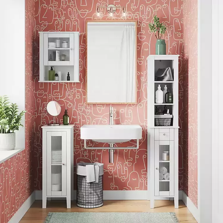white_wood_slim_single_glass_door_floor_cabinet_7.webp Wood Slim Single Glass Door Floor Cabinet>Kirklands Home Fashion