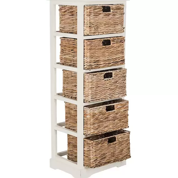 white_wood_tier_basket_storage_shelf_2.webp Wood 5-Tier Basket Storage Shelf>Kirklands Home Fashion