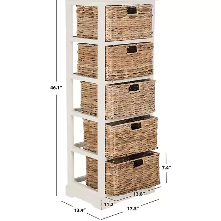 white_wood_tier_basket_storage_shelf_3.webp Wood 5-Tier Basket Storage Shelf>Kirklands Home Fashion