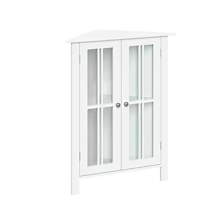white_wood_two_pane_glass_doors_corner_cabinet_2.webp Wood Two Pane Glass Doors Corner Cabinet>Kirklands Home Cheap