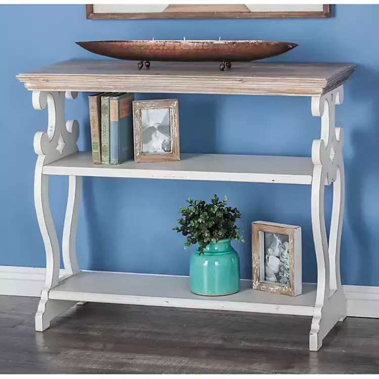 white_wooden_shelf_console_table_2.webp Wooden 2-Shelf Console Table>Kirklands Home Discount
