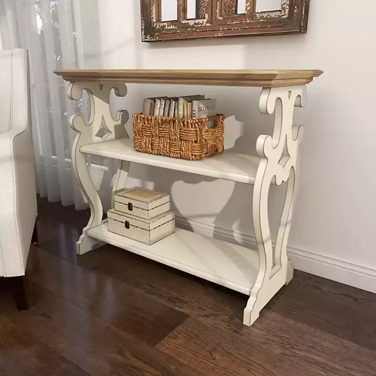white_wooden_shelf_console_table_7.webp Wooden 2-Shelf Console Table>Kirklands Home Discount