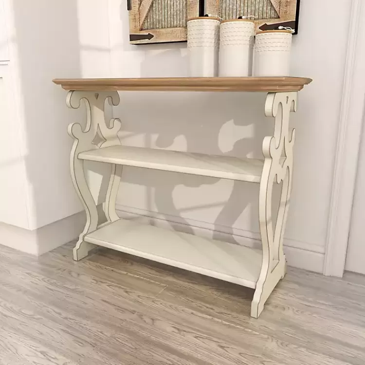 white_wooden_shelf_console_table_8.webp Wooden 2-Shelf Console Table>Kirklands Home Discount