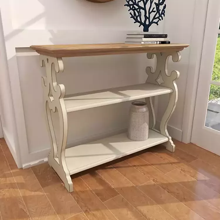 white_wooden_shelf_console_table_9.webp Wooden 2-Shelf Console Table>Kirklands Home Discount