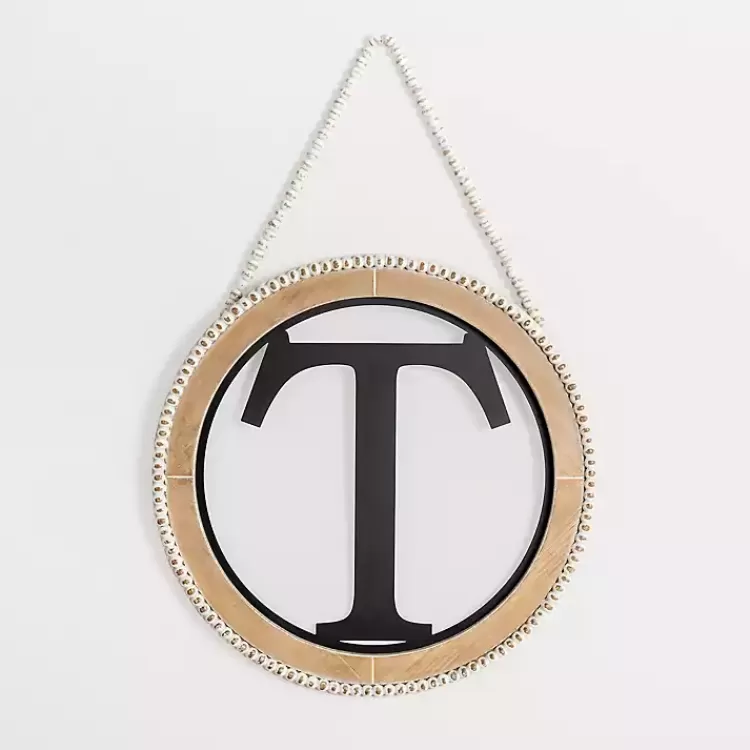 Whitewash Bead Trim Monogram T Plaque>Kirklands Home Sale