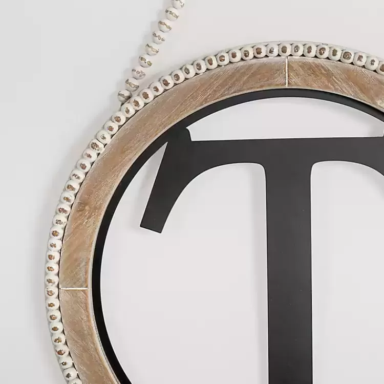 Whitewash Bead Trim Monogram T Plaque>Kirklands Home Sale