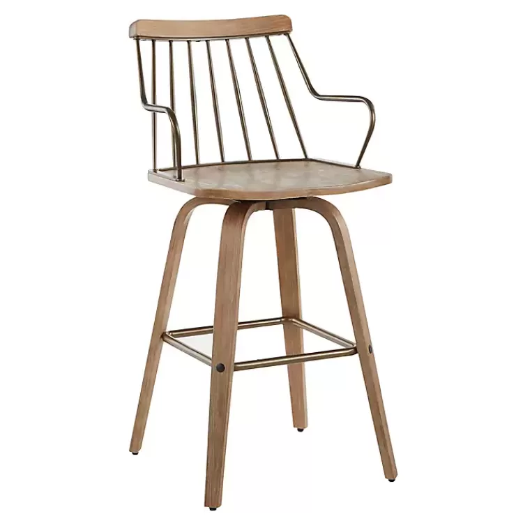 Whitewash Poplar Wood Swivel Counter Stool>Kirklands Home Store